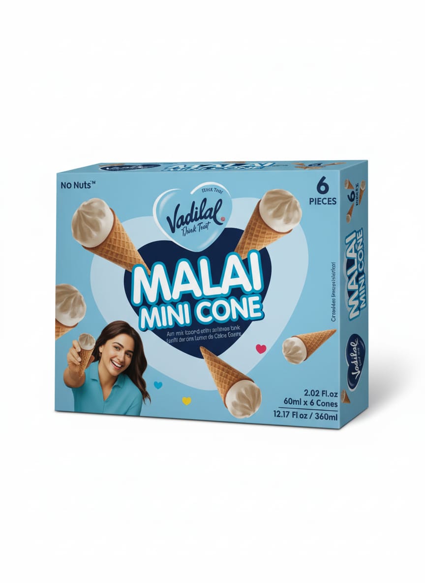 Vadilal 6 Malai Mni Cone: 360ml