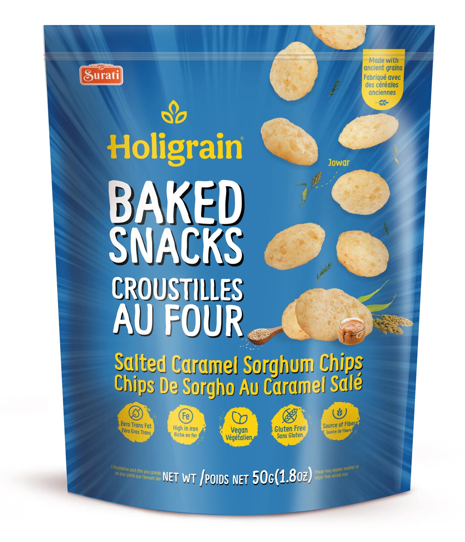 Surati Holigrain Baked Snacks Salted Caramel Sorghum Chips 50 gms