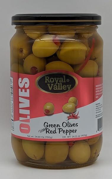 Royal Valley Green Olives with Red Pepper 700g Glass