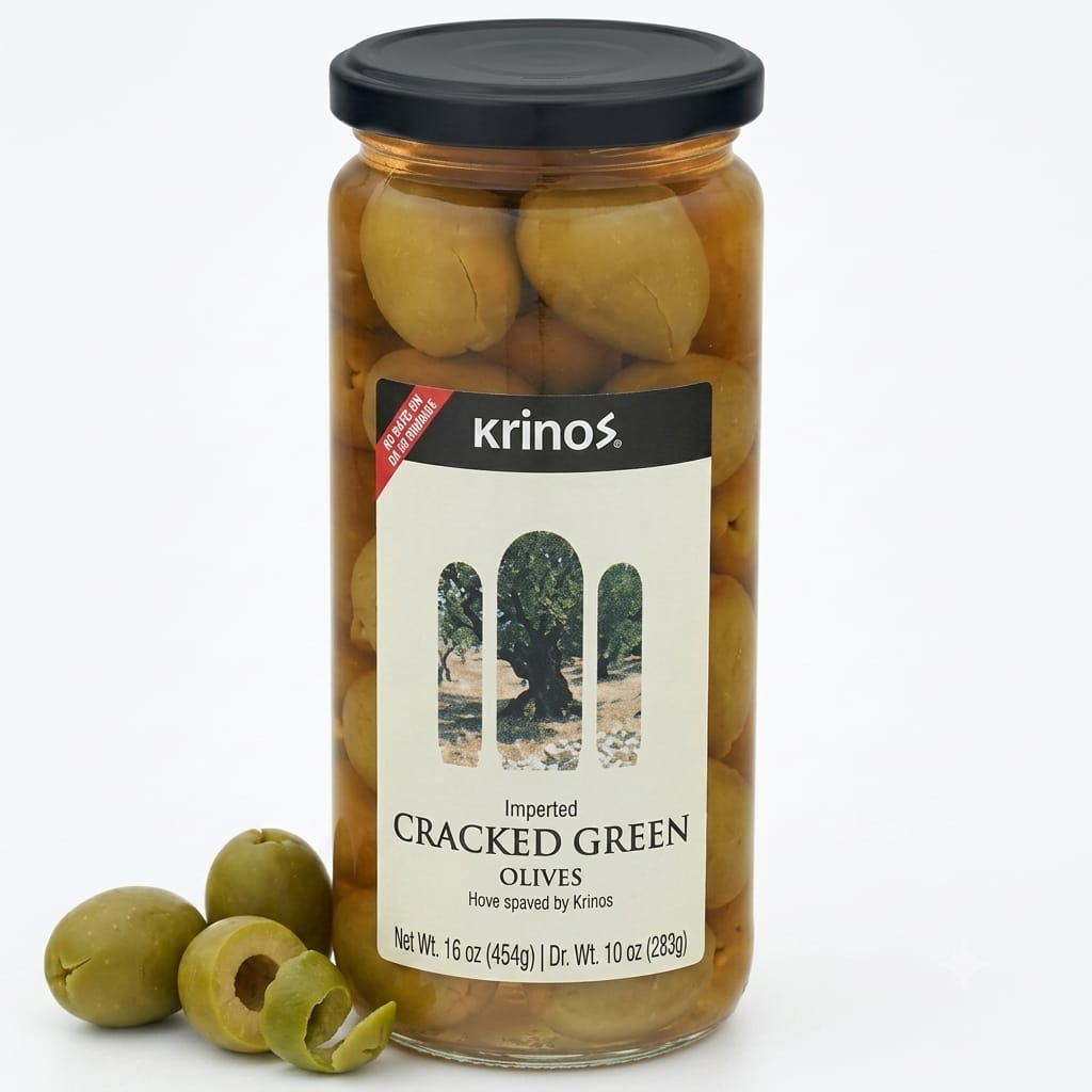 Krinos Cracked Green Olives : 454 g