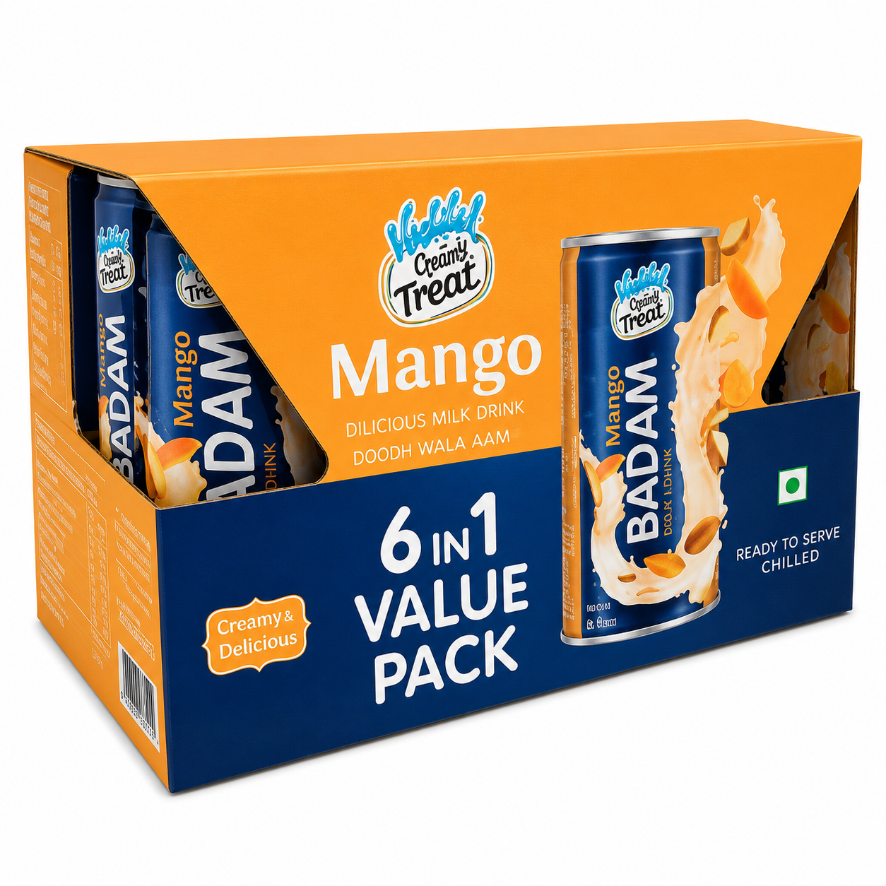 Vadilal Badam Milk Drink Mango 6 pcs