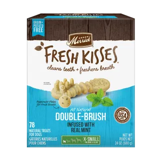 Merrick Fresh Kisses Double-brush Dental Dog Treats With Mint Breath Strips For Small Breeds - 23 oz Box With 36 Brushes