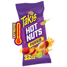 Takis Fuego Hot Nuts Hot Chili Pepper & Lime Flavored Extreme Spicy Peanut Snack 3.2 oz