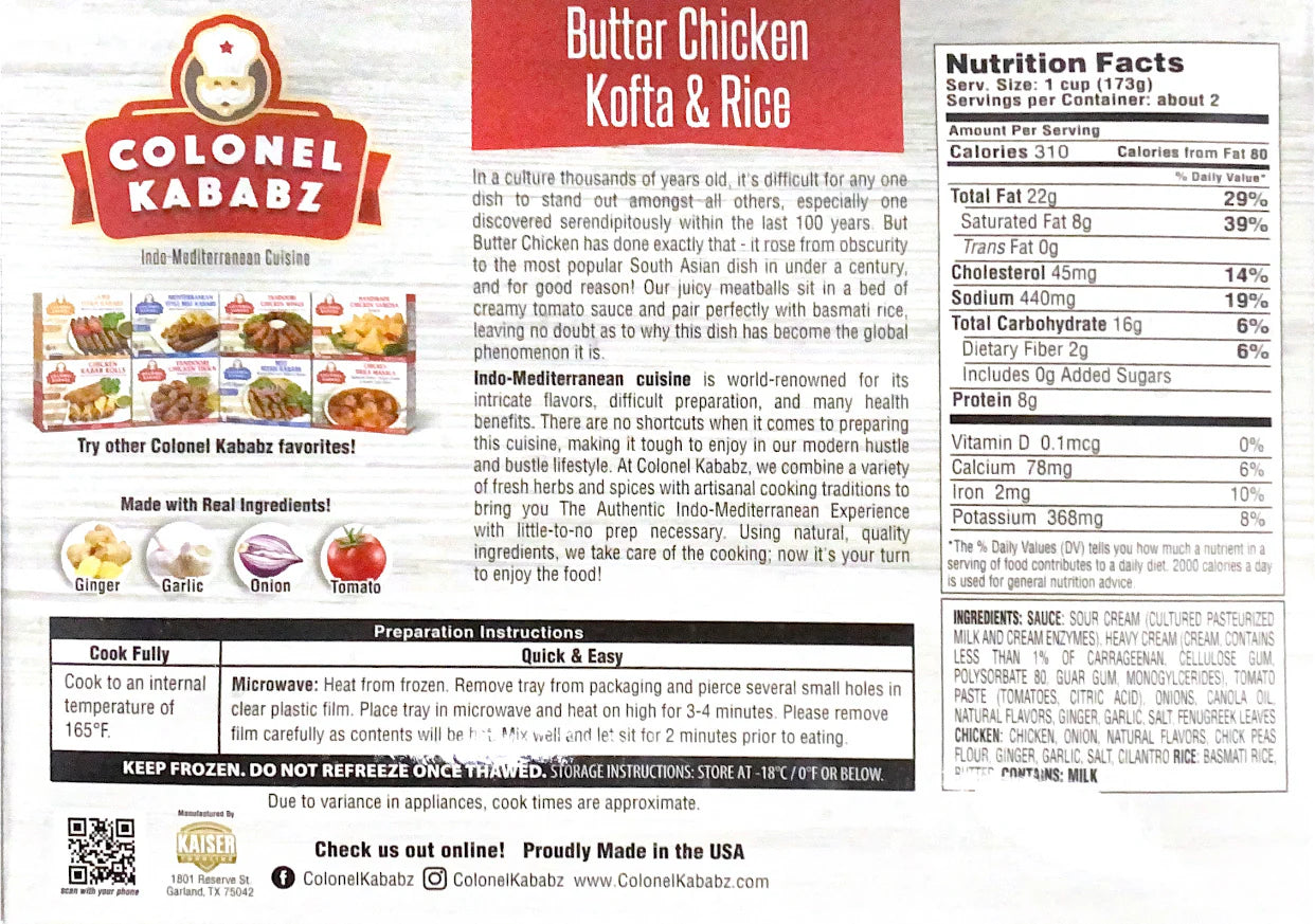 Colonel Kababz Butter Chicken Kofta & Rice 12 oz