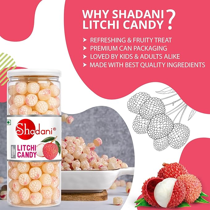 Shadani Litchi Candy - 230g (Litchi Flavour) | Fruit Candy for Kids and Adults | Exotic Lychee Flavored Sugar-Boiled Hard Candies | Nostalgic Indian Treat