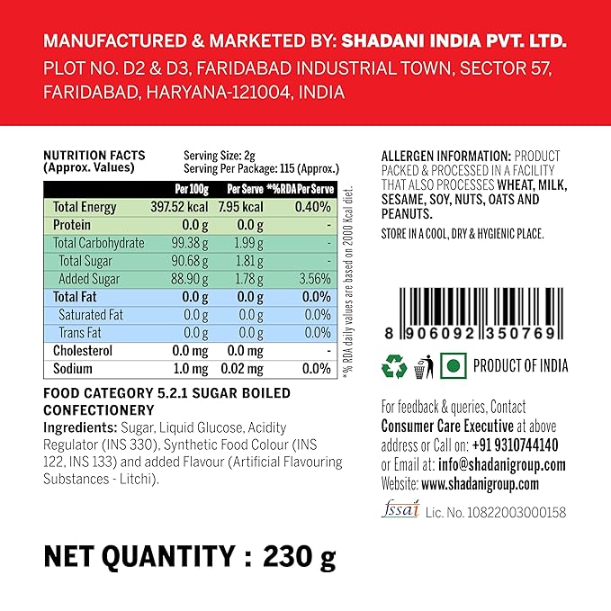 Shadani Litchi Candy - 230g (Litchi Flavour) | Fruit Candy for Kids and Adults | Exotic Lychee Flavored Sugar-Boiled Hard Candies | Nostalgic Indian Treat